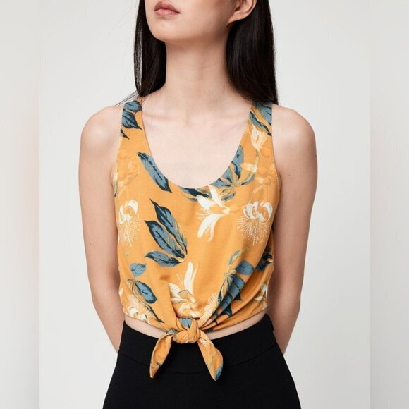 ** Babaton Jeronimo Cairo Gold Printed Tie Front Tank Top Size S - Picture 2 of 8